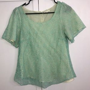 Under skies teal blue lace top